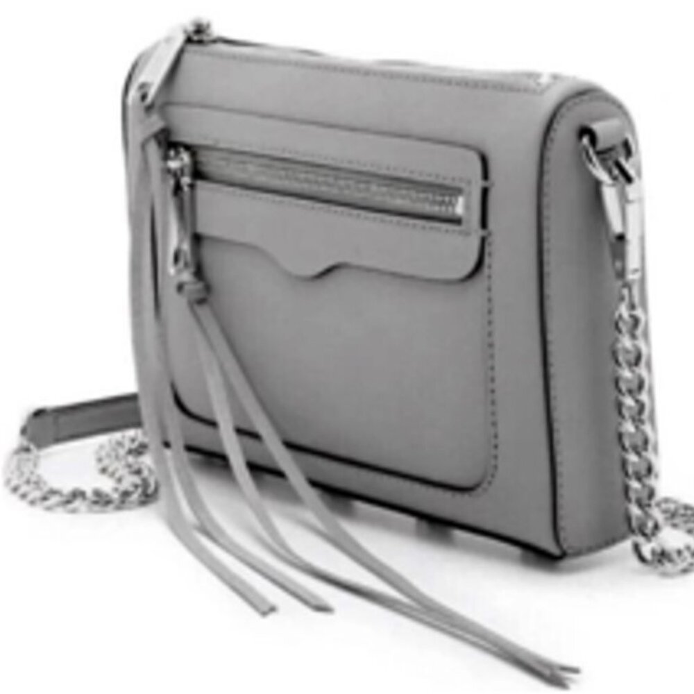 REBECCA MINKOFF Avery Gray Suede Clutch Crossbody Bag
